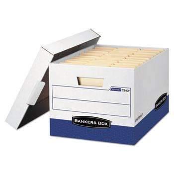 Bankers Box® R-KIVE Max Storage Box, Letter/Legal, Locking Lid, White/Blue, 12/Carton - Janitorial Superstore