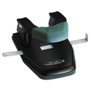 Swingline® 28-Sheet Comfort Handle Steel Two-Hole Punch, 1/4" Holes, Black - Janitorial Superstore