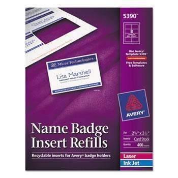 Avery® Additional White Laser/Inkjet Insert for Badge Holder,2 1/4 x 3 1/2,White,400/BX - Janitorial Superstore