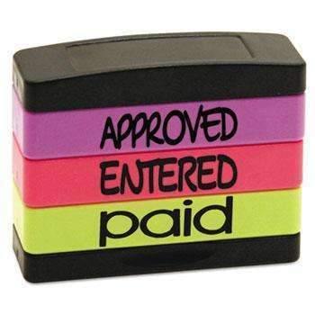 Stack Stamp® Stack Stamp, APPROVED, ENTERED, PAID, 1 13/16 x 5/8, Assorted Fluorescent Ink - Janitorial Superstore