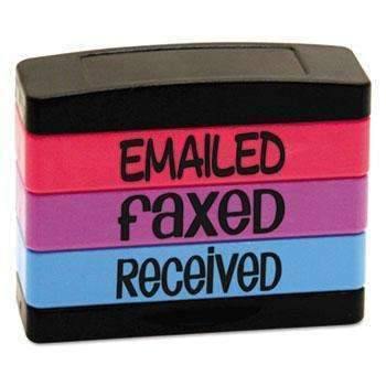Stack Stamp® Stack Stamp, EMAILED, FAXED, RECEIVED, 1 13/16 x 5/8, Assorted Fluorescent Ink - Janitorial Superstore