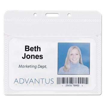 Advantus PVC-Free Badge Holders, Horizontal, 4" x 3", Clear, 50/Pack - Janitorial Superstore