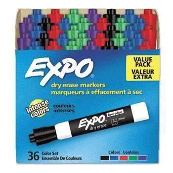EXPO® Low Odor Dry Erase Marker, Chisel Tip, Assorted, 36/Box - Janitorial Superstore