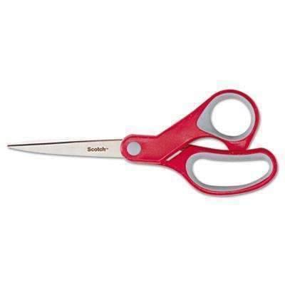 3m/commercial Tape Div. Multi-Purpose Scissors, Pointed, 8" Length, 3 3/8" Cut, Red/Gray - Janitorial Superstore