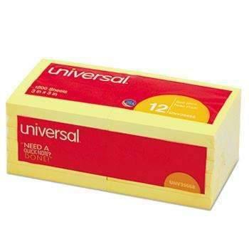 Universal® Standard Self-Stick Notes, 3 x 3, Yellow, 100-Sheet, 12/Pack - Janitorial Superstore
