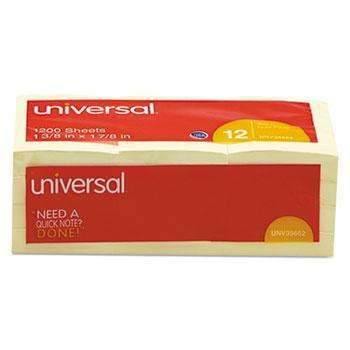 Universal® Self-Stick Note Pads, 1 3/8 x 1 7/8, Yellow, 12 100-Sheet/Pack - Janitorial Superstore