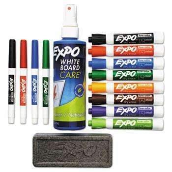 EXPO® Low-Odor Dry Erase Marker, Eraser & Cleaner, Chisel/Fine, 12/Set - Janitorial Superstore