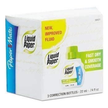 Paper Mate® Liquid Paper® Fast Dry Correction Fluid, 22 ml Bottle, White, 3/Pack - Janitorial Superstore