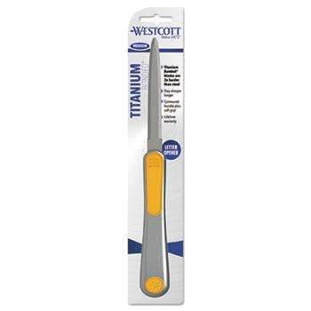 Westcott® Titanium Bonded Blade Hand Letter Opener with Redesigned Handle, 9", Gray/Yellow - Janitorial Superstore