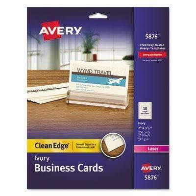 AVERY-DENNISON Clean Edge Business Cards, Laser, 2 x 3 1/2, Ivory, 200/Pack - Janitorial Superstore