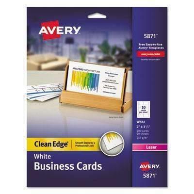 AVERY-DENNISON Clean Edge Business Cards, Laser, 2 x 3 1/2, White, 200/Pack - Janitorial Superstore