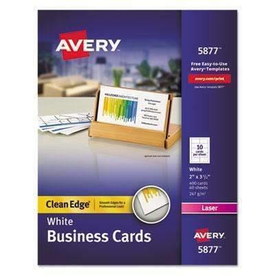 AVERY-DENNISON Clean Edge Business Cards, Laser, 2 x 3 1/2, White, 400/Box - Janitorial Superstore