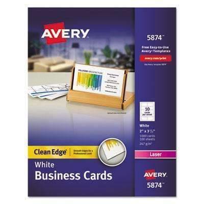 AVERY-DENNISON Clean Edge Business Cards, Laser, 2 x 3 1/2, White, 1000/Box - Janitorial Superstore