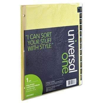Universal® Leather-Look Mylar Tab Dividers, 12 Month Tabs, Letter, Black/Gold, 12/Set - Janitorial Superstore