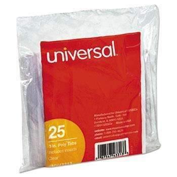 Universal® Hanging File Folder Plastic Index Tabs, 1/3 Tab Cut, 3 1/2" Tab, Clear, 25/Pack - Janitorial Superstore