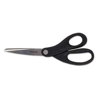 Universal Office Products Economy Scissors, 8" Length, Straight Handle, Stainless Steel, Black - Janitorial Superstore