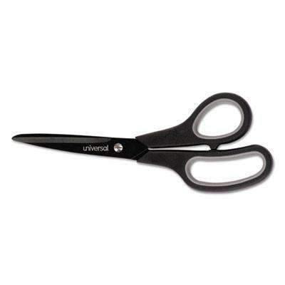 Universal Office Products Industrial Scissors, 8" Length, Straight, Carbon Coated Blades, Black/Gray - Janitorial Superstore