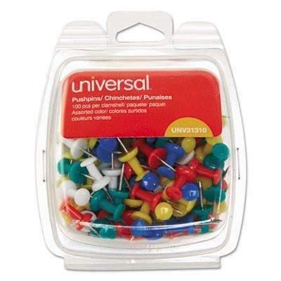 Universal® Colored Push Pins, Plastic, Rainbow, 3/8", 100/Pack - Janitorial Superstore