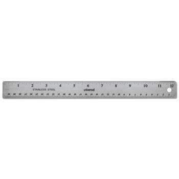 Universal® Stainless Steel Ruler w/Cork Back and Hanging Hole, 12", Silver - Janitorial Superstore