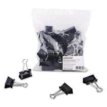 Universal® Medium Binder Clips, Zip-Seal Bag, 5/8" Capacity, 1 1/4" Wide, Black, 36/Bag - Janitorial Superstore