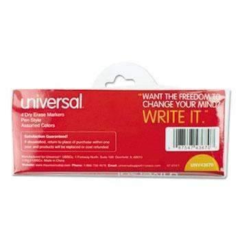 Universal® Pen Style Dry Erase Markers, Fine/Bullet Tip, Assorted, 4/Set - Janitorial Superstore