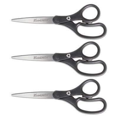 Acme United Corporation KleenEarth Basic Plastic Handle Scissors, 8" Long, Pointed, Black, 3/Pack - Janitorial Superstore