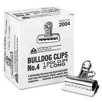 X-ACTO® Bulldog Clips, Steel, 1" Capacity, 3"w, Nickel-Plated, 12 per Box - Janitorial Superstore