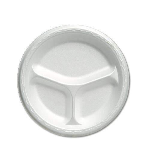 White 3 Compartment Foam Plate - 10.25" - Janitorial Superstore