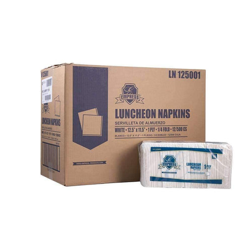 Empress LN 125001 Luncheon Napkin 11.5" X 12.5", 1/4 Fold, 1Ply, White, 12 Packs of 500 Sheets - Janitorial Superstore