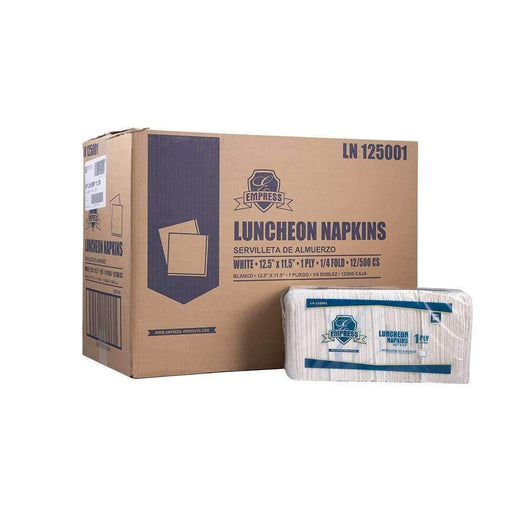 Empress LN 125001 Luncheon Napkin 11.5" X 12.5", 1/4 Fold, 1Ply, White, 12 Packs of 500 Sheets - Janitorial Superstore