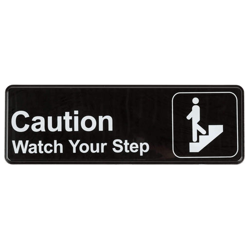 Caution, Watch Your Step Sign - Black and White, 9" x 3" - Janitorial Superstore