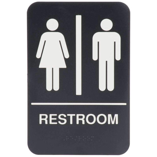Black and White Unisex Restroom Sign with Braille 9" x 6" - Janitorial Superstore
