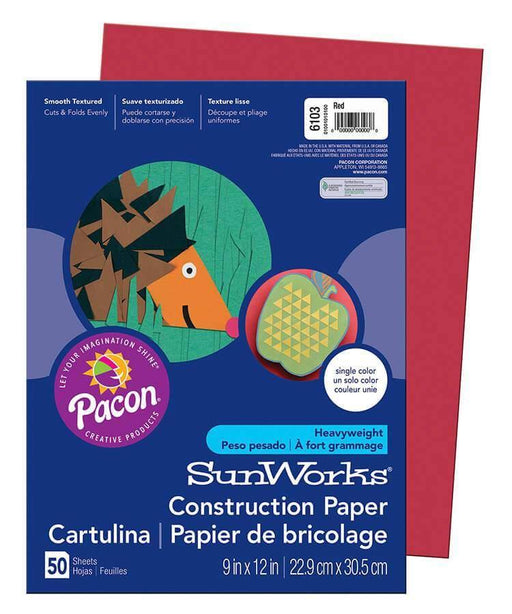 SunWorks® Construction Paper (6103), 58 lbs., 9 x 12, Red, 50 Sheets/Pack - Janitorial Superstore