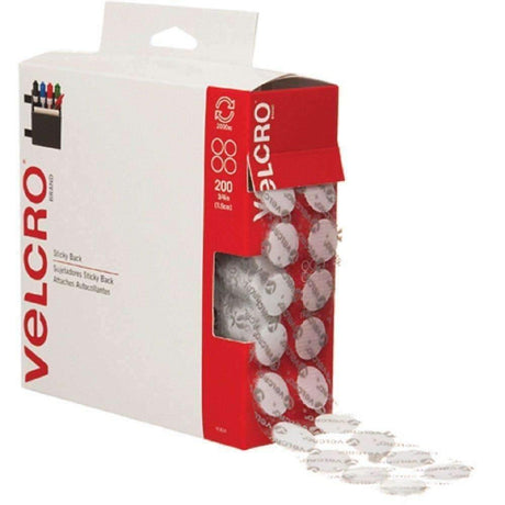 VELCRO USA, INC. Sticky Back Hook & Loop Fasteners, 3/4" dia. Coins, White, 200/BX - Janitorial Superstore