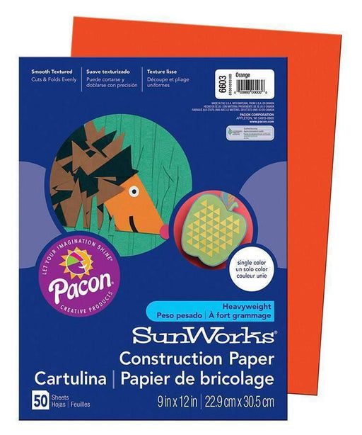 SunWorks® Construction Paper (6603), 58 lbs., 9 x 12, Orange, 50 Sheets/Pack - Janitorial Superstore