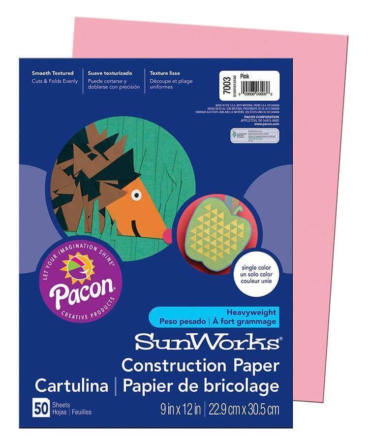 Construction Paper (7003), 58 lbs., 9 x 12, Pink, 50 Sheets/Pack - Janitorial Superstore