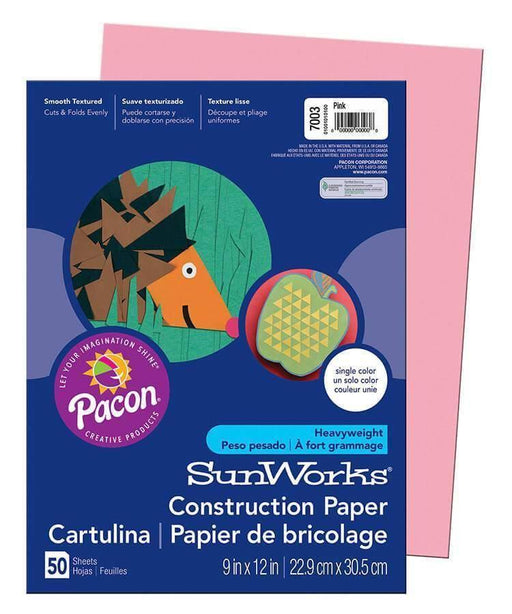 SunWorks® Construction Paper (7003), 58 lbs., 9 x 12, Pink, 50 Sheets/Pack - Janitorial Superstore