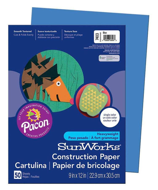 SunWorks® Construction Paper (7403), 58 lbs., 9 x 12, Blue, 50 Sheets/Pack - Janitorial Superstore