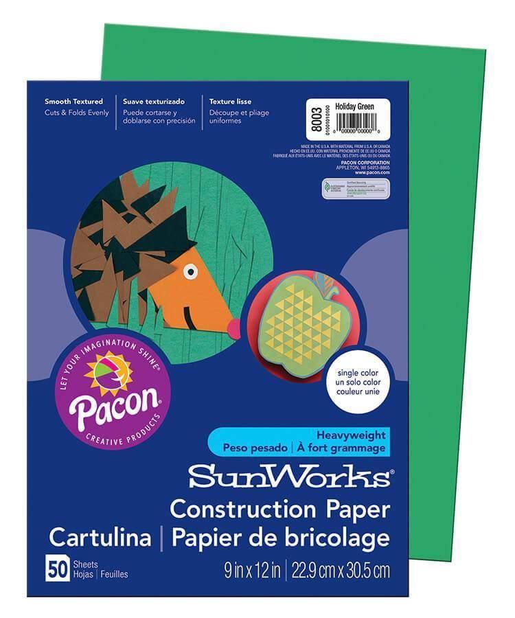 Construction Paper (8003), 58 lbs., 9 x 12, Holiday Green, 50 Sheets/Pack - Janitorial Superstore