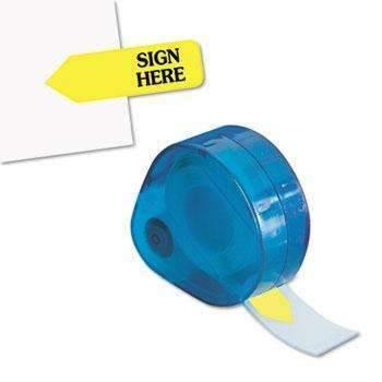 Redi-Tag® Arrow Message Page Flags in Dispenser, "Sign Here", Yellow, 120 Flags/Dispenser - Janitorial Superstore