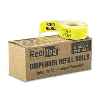 Redi-Tag® Arrow Message Page Flag Refills, "Sign Here", Yellow, 6 Rolls of 120 Flags - Janitorial Superstore