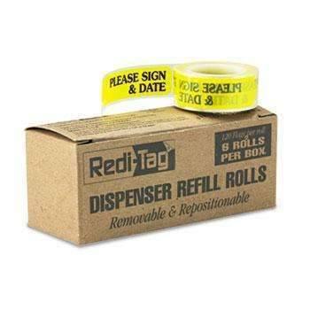 Redi-Tag® Arrow Message Page Flag Refills, "Please Sign & Date", Yellow, 120/Roll, 6 Rolls - Janitorial Superstore