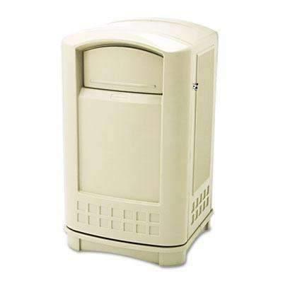 RUBBERMAID COMMERCIAL PROD. Plaza Indoor/Outdoor Waste Container, Rectangular, Plastic, 50gal, Beige - Janitorial Superstore