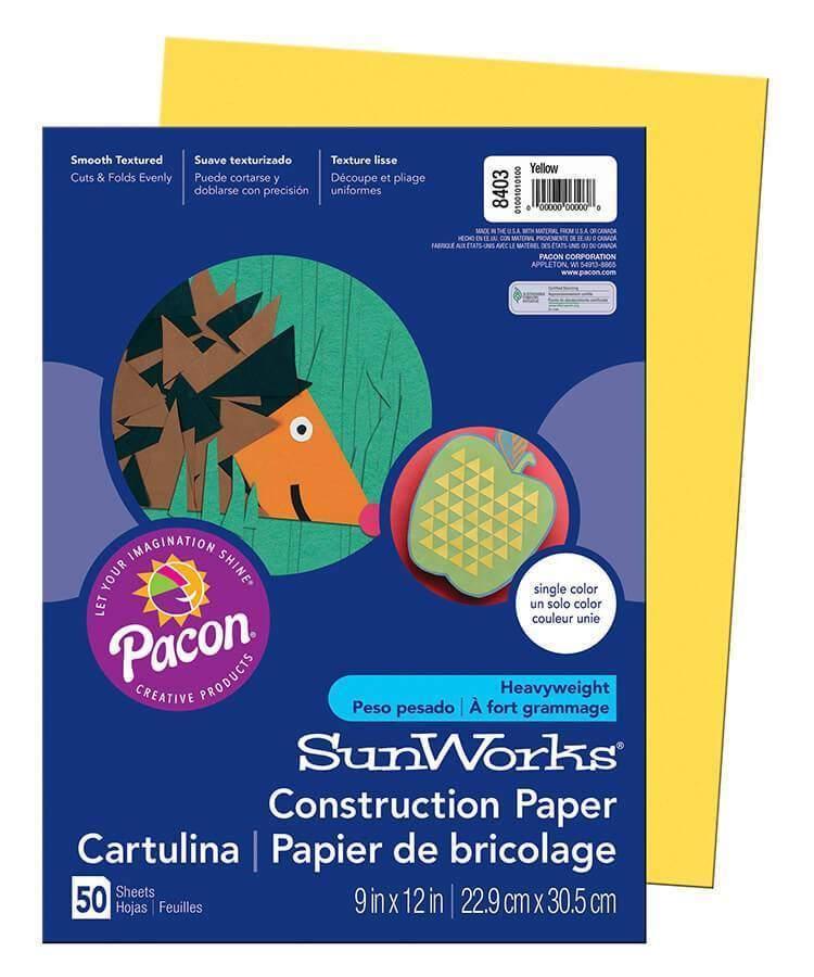 Construction Paper (8403), 58 lbs., 9 x 12, Yellow, 50 Sheets/Pack - Janitorial Superstore