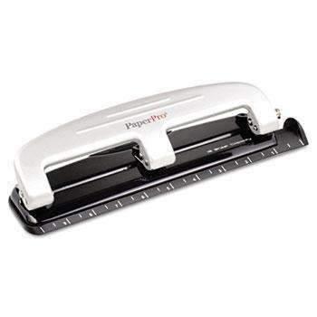 PaperPro® 12-Sheet Capacity ProPunch Compact Three-Hole Punch, Rubber Base, Black/Gray - Janitorial Superstore