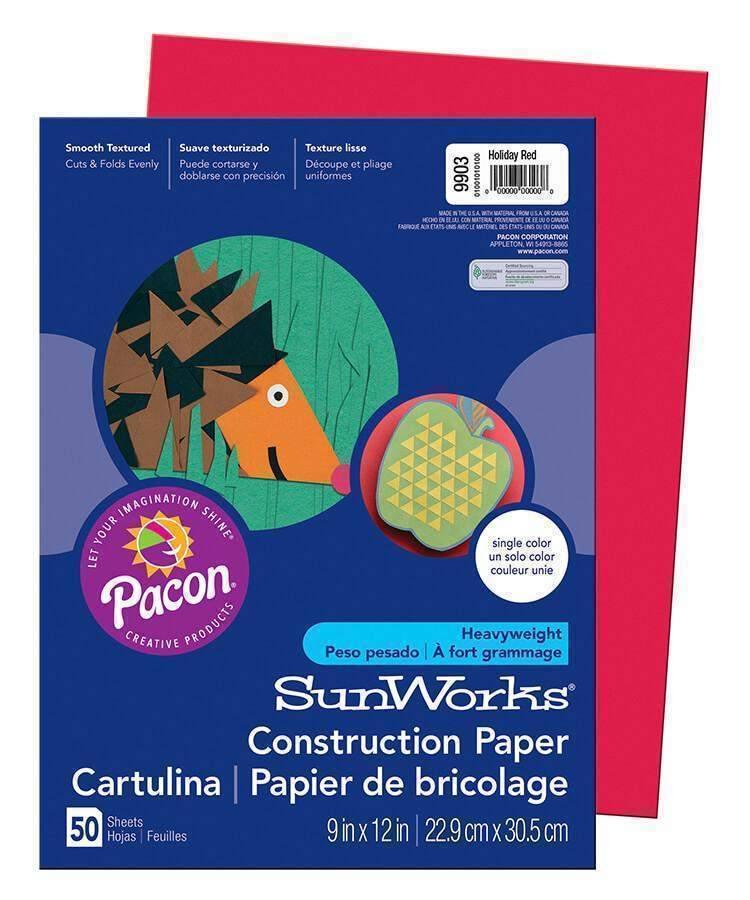 Construction Paper (9903), 50 lbs., 9 x 12,Holiday Red, 50 Sheets/Pack - Janitorial Superstore
