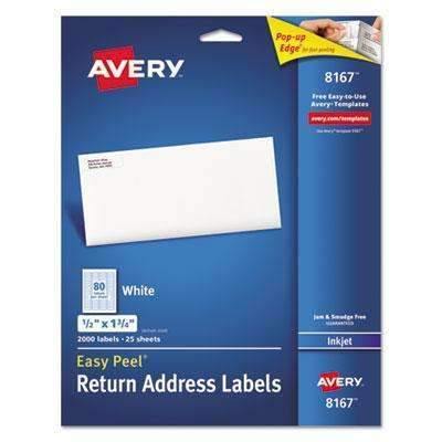 Avery® Easy Peel Return Address Labels, Inkjet, 1/2 x 1 3/4, White, 2000/Pack - Janitorial Superstore