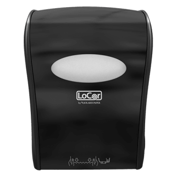 LoCor D68006 Black Mechanical Hands Free Roll Towel Dispenser - Janitorial Superstore