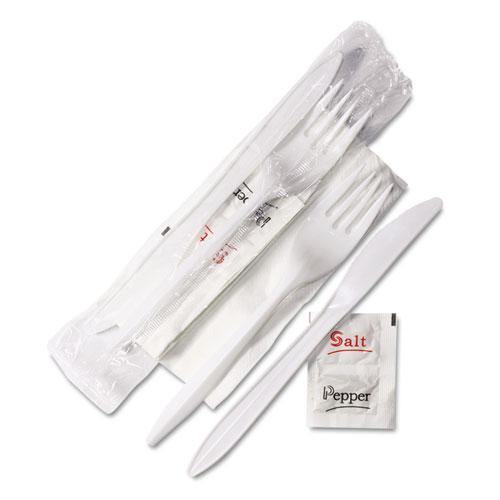 Gen Wrapped Cutlery Kit, 6.25", Fork-knife-napkin-salt-pepper, Polypropylene, White, 500-carton - Janitorial Superstore