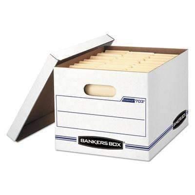 Bankers Box® STOR/FILE Storage Box, Letter/Legal, Lift-off Lid, White/Blue, 12/Carton - Janitorial Superstore